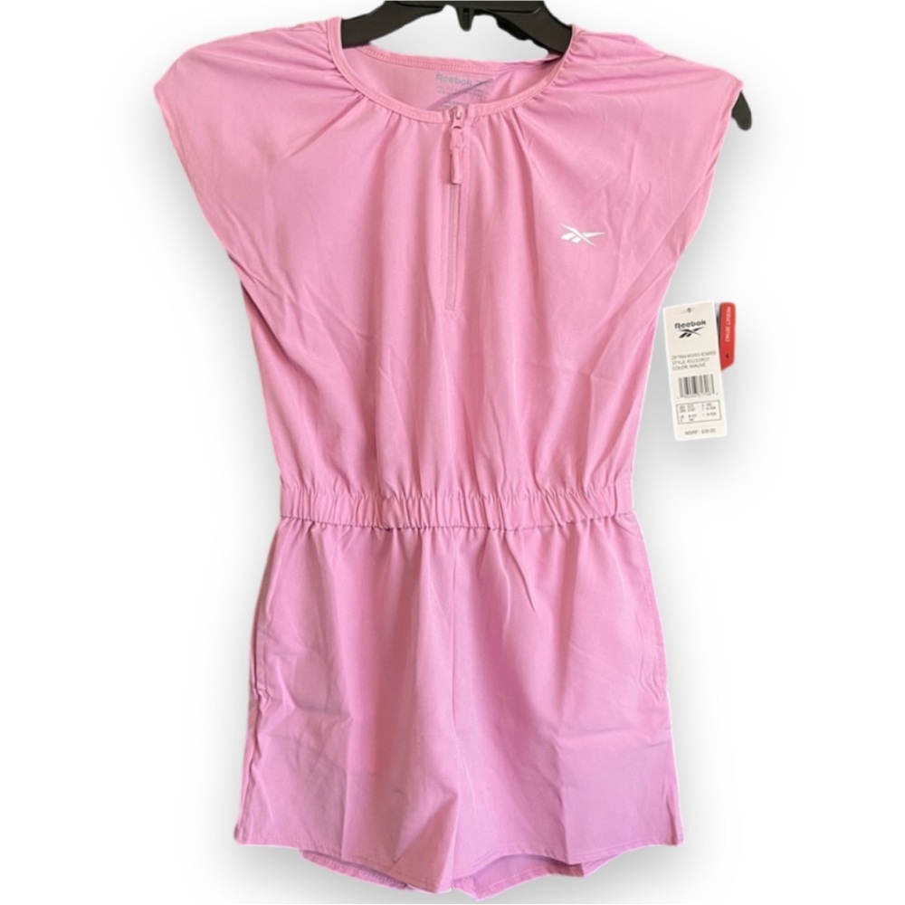 Reebok Girls Size 8 Zip Trim Pink Woven Romper NWT
